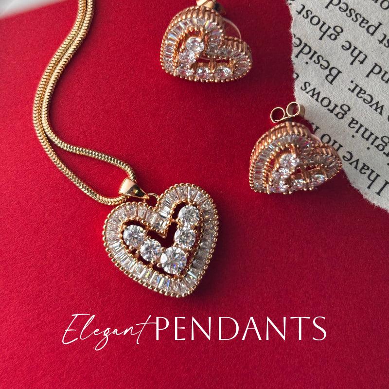 Heart shaped rose gold plated silver pendant  set